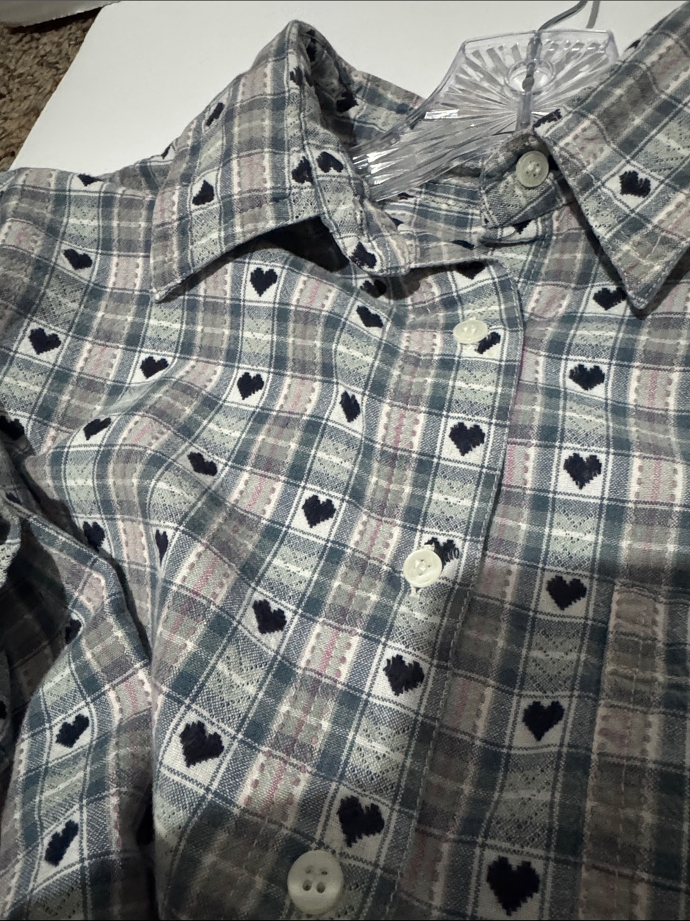 Plus Size Cute 90’s Butter Mom Cottagecore Heart Plaid Button Up